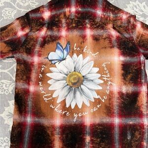 Women’s S flannel hand painted with a sunflower design.